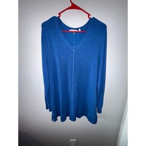 Soft Surroundings Sweater Womens Blue Pullover VNeck Long Sleeves Coastal Preppy